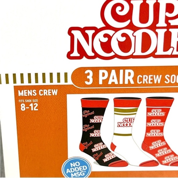 Cup Noodles Themed Men’s 3-Pair Crew Socks - Size 8-12 - Picture 6 of 10
